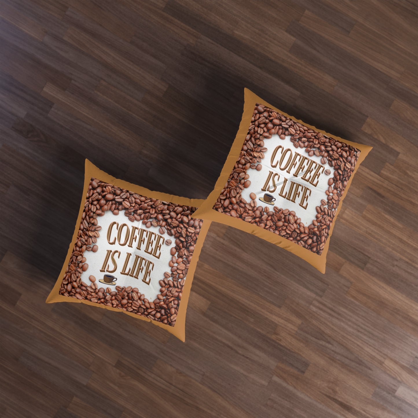 Coffee Is Life Brown Tufted Floor Pillow, Square