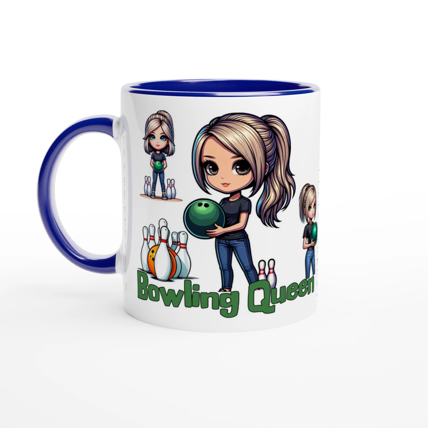 Bowling Queen White 11oz Ceramic Mug with Color Inside by Java Good Coffee