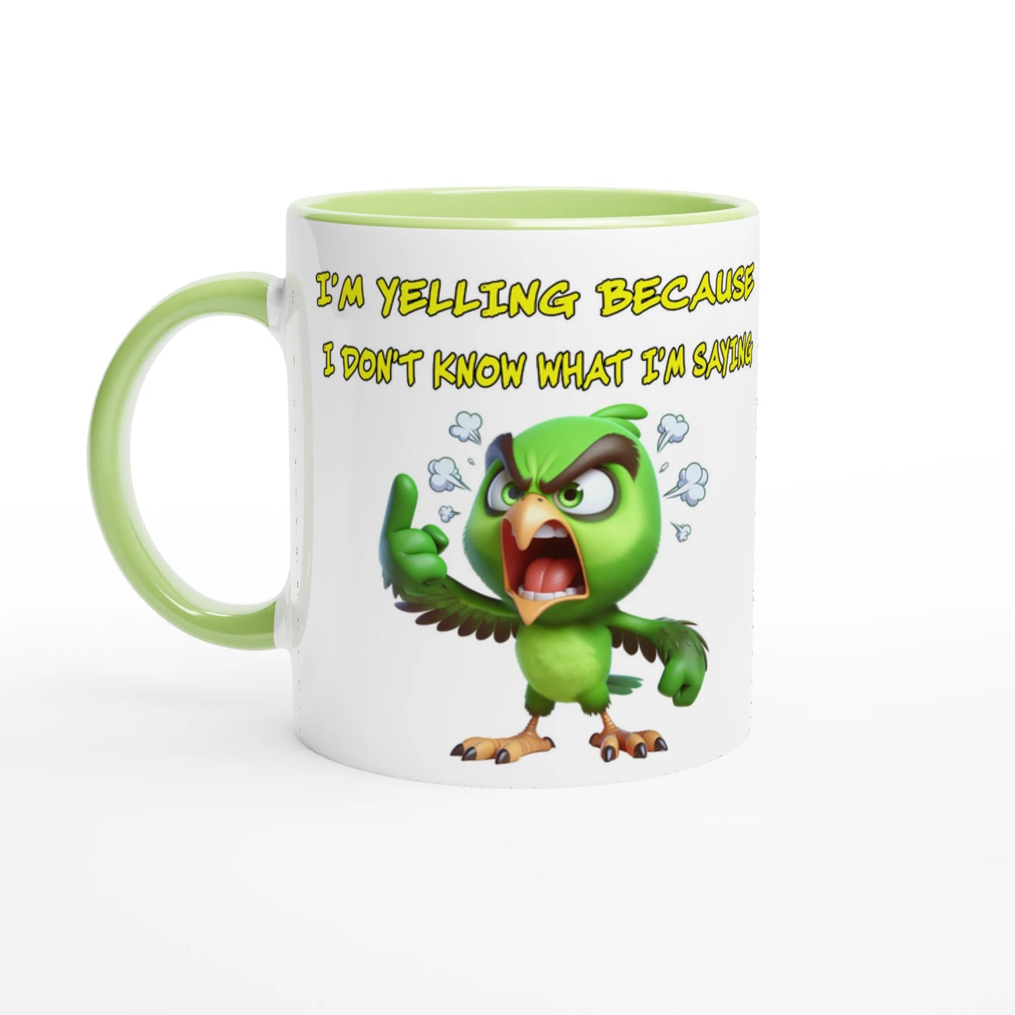 Yelling Bird White 11oz Ceramic Mug with Color Inside by Java Good Coffee