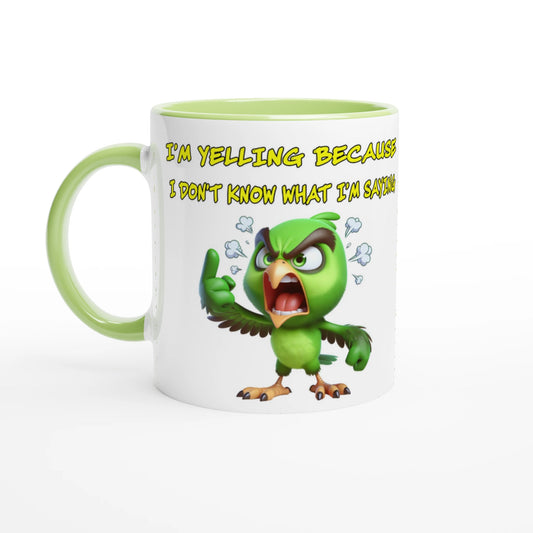 Yelling Bird White 11oz Ceramic Mug with Color Inside by Java Good Coffee