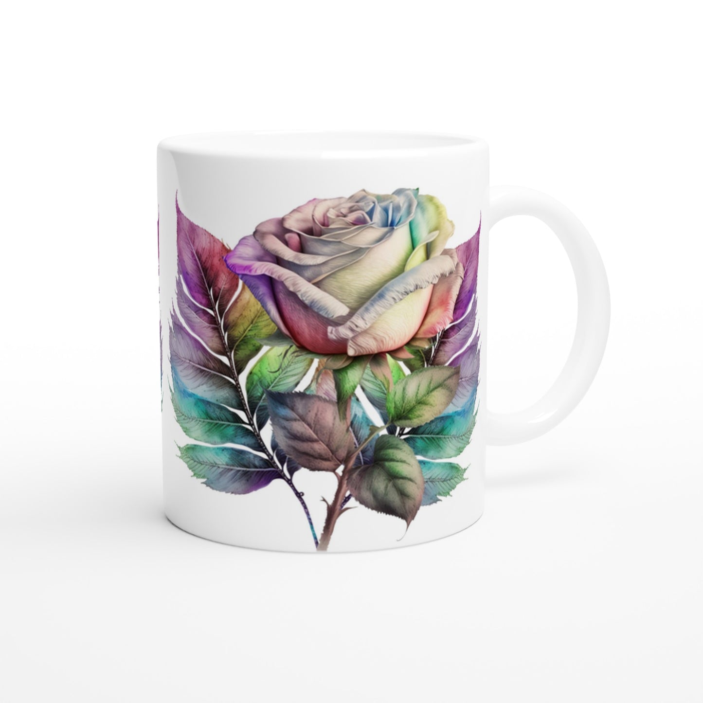 Floral Single Rose White 11oz Ceramic Mug by Java Good Coffee