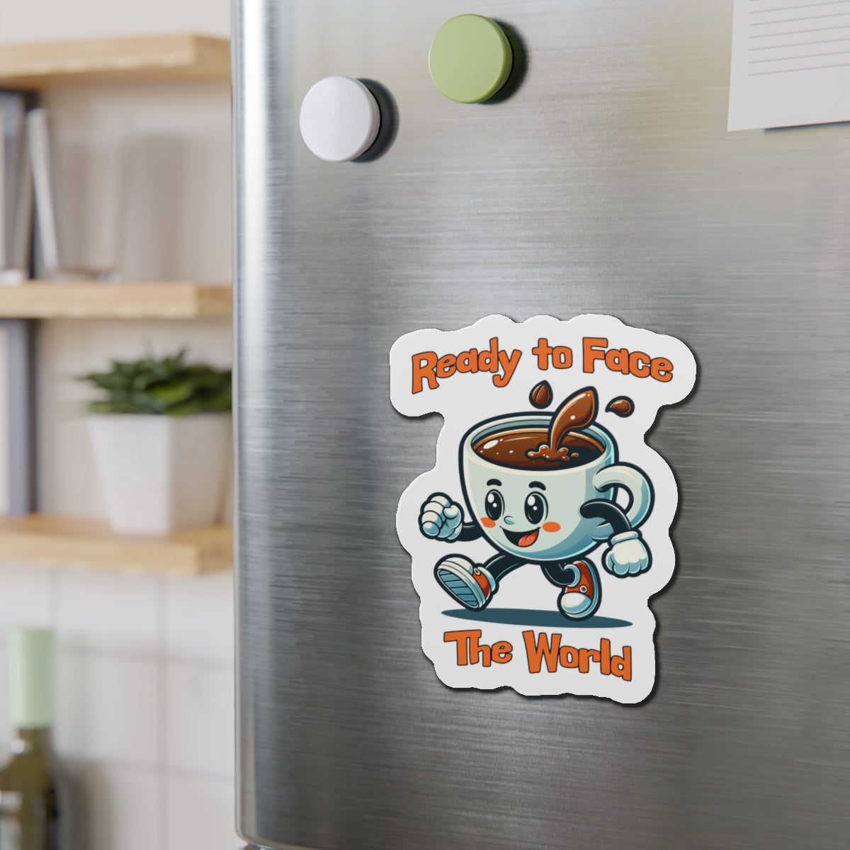 Whimsical Coffee Character Die-Cut Magnet - 'Ready to Face The World' at Java Good Coffee