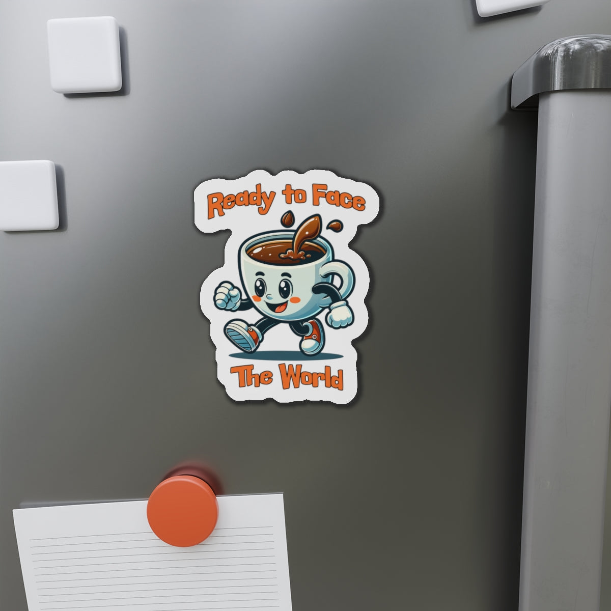 Whimsical Coffee Character Die-Cut Magnet - 'Ready to Face The World'