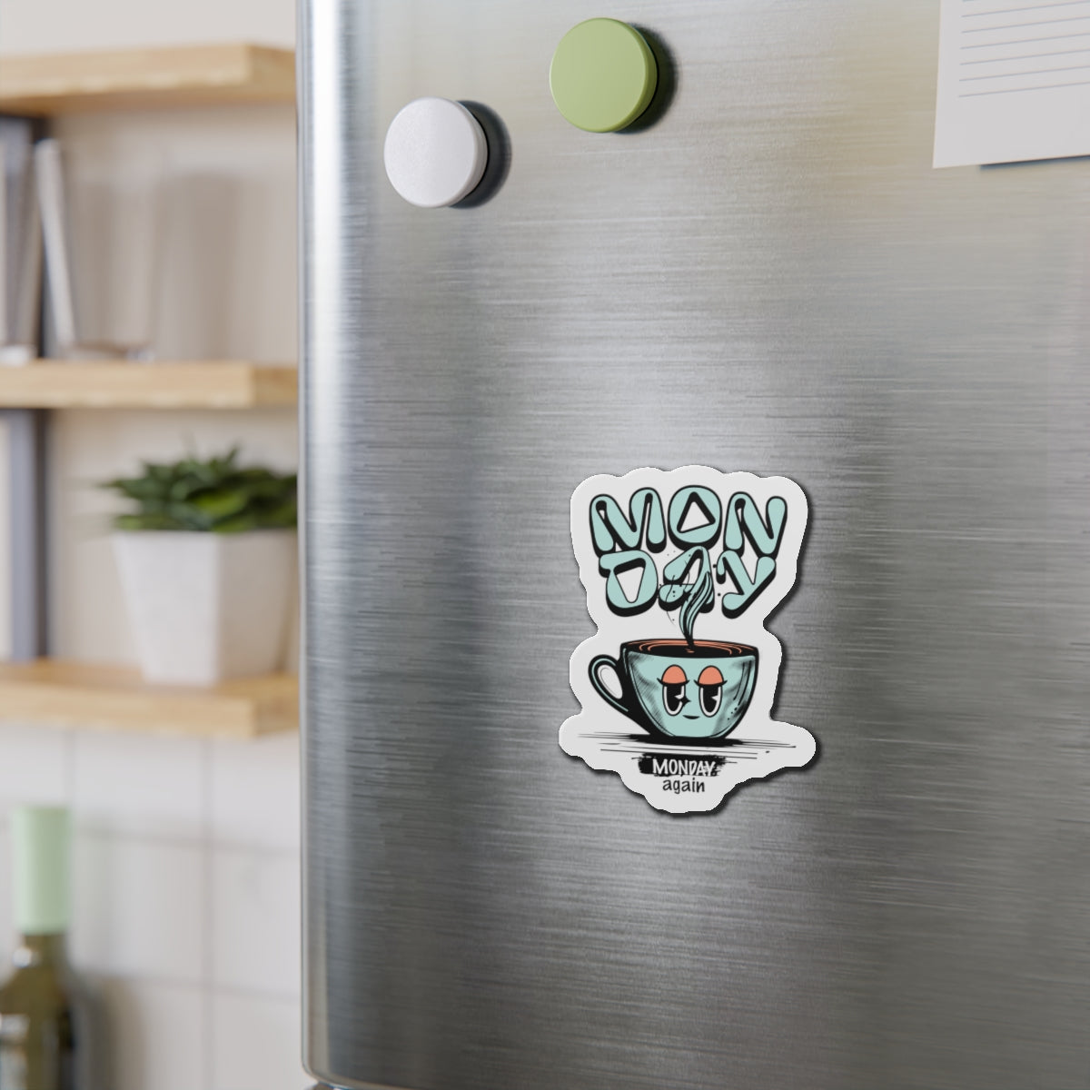 Whimsical Monday Coffee Die-Cut Magnet - Cheers to the New Week!