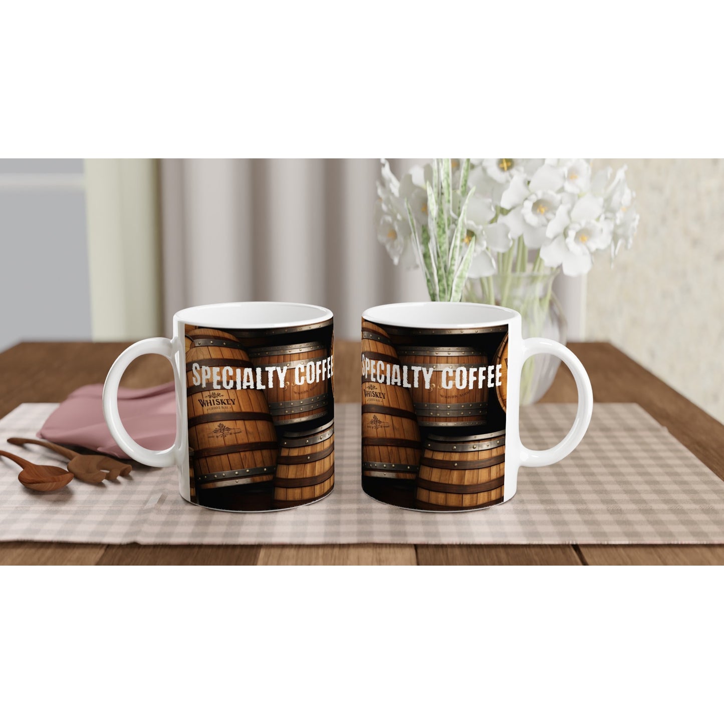 Whiskey Barrels Specialty Coffee White 11oz Ceramic Mug - Java Good Coffee