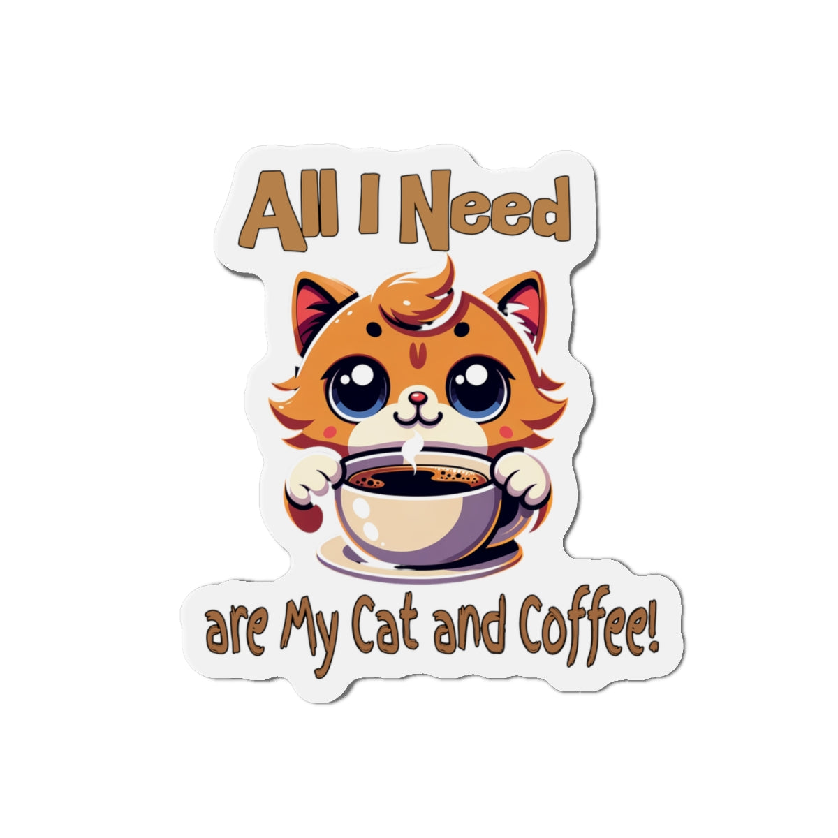 Cute Cat and Coffee Die-Cut Magnet - Perfect for Cat Lovers on Java Good Coffee