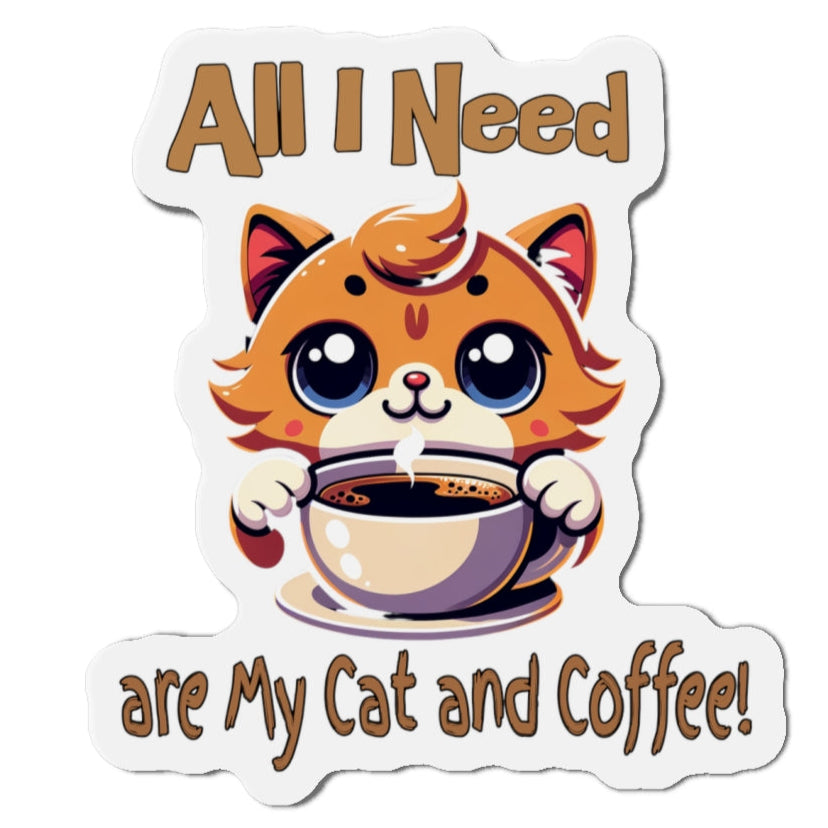 Cute Cat and Coffee Die-Cut Magnet - Perfect for Cat Lovers at Java Good Coffee
