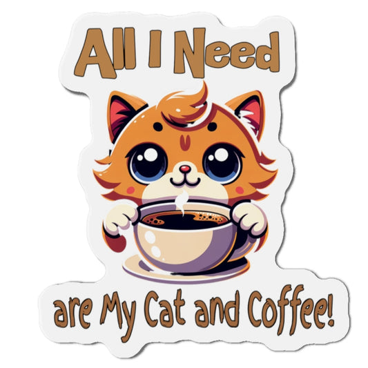 Cute Cat and Coffee Die-Cut Magnet - Perfect for Cat Lovers at Java Good Coffee