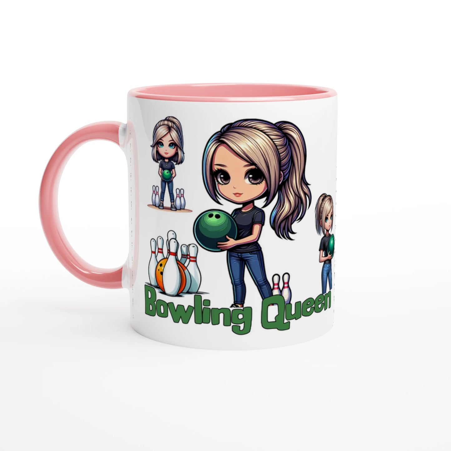 Bowling Queen White 11oz Ceramic Mug with Color Inside -at Java Good Coffee
