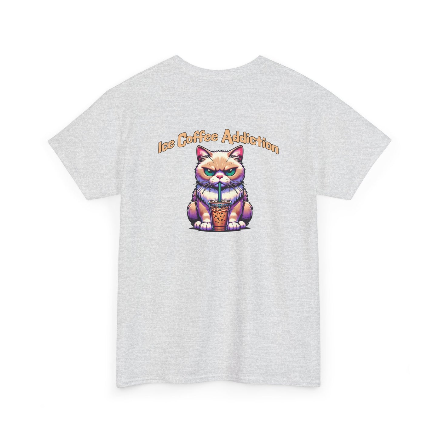 Ice Coffee Addiction Unisex Heavy Cotton Tee - Fun Cat Design