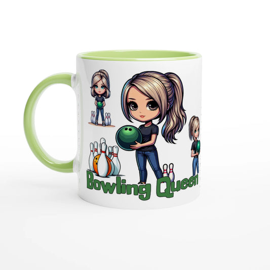Bowling Queen White 11oz Ceramic Mug with Color Inside at Java Good Coffee