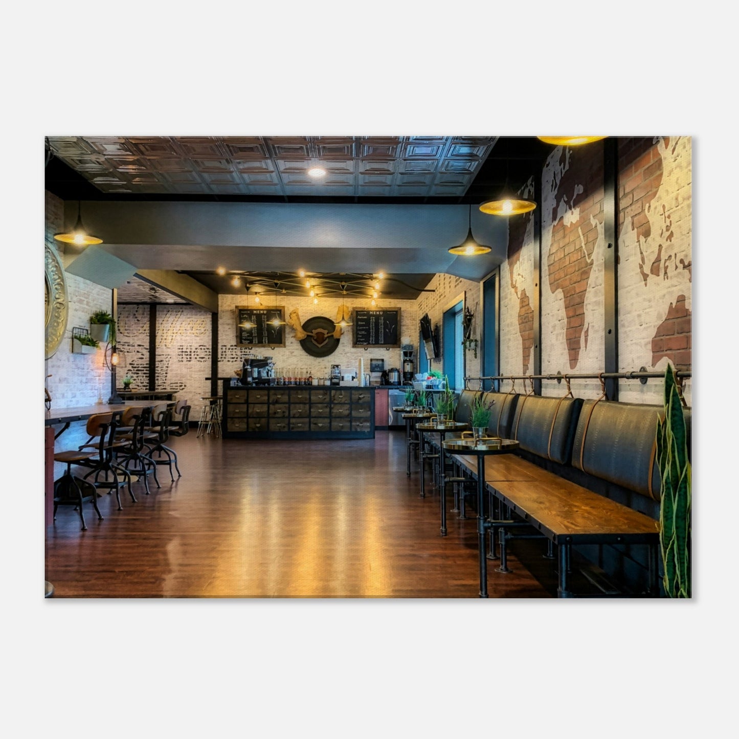 Globe Coffee Cafe Canvas Wall Print by Java Good Coffee