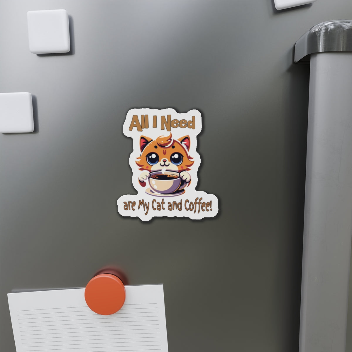 Cute Cat and Coffee Die-Cut Magnet - Perfect for Cat Lovers