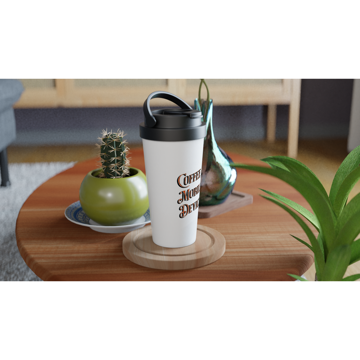 Coffee Mobile Device White 15oz Stainless Steel Travel Mug on Java Good Coffee