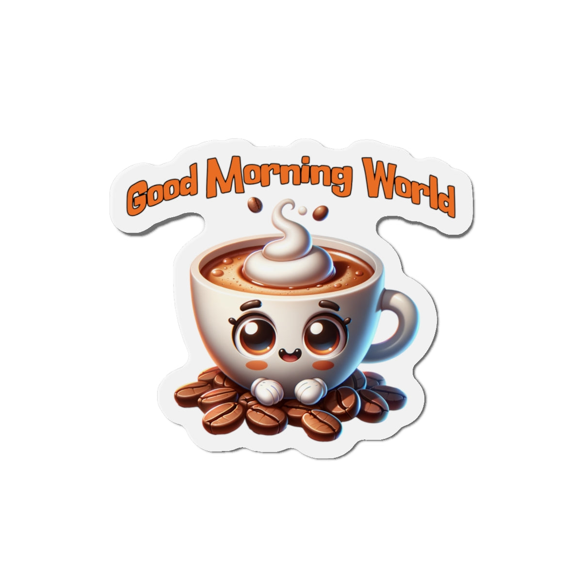 Cute Coffee Mug Die-Cut Magnet - "Good Morning World" Decor at Java Good Coffee