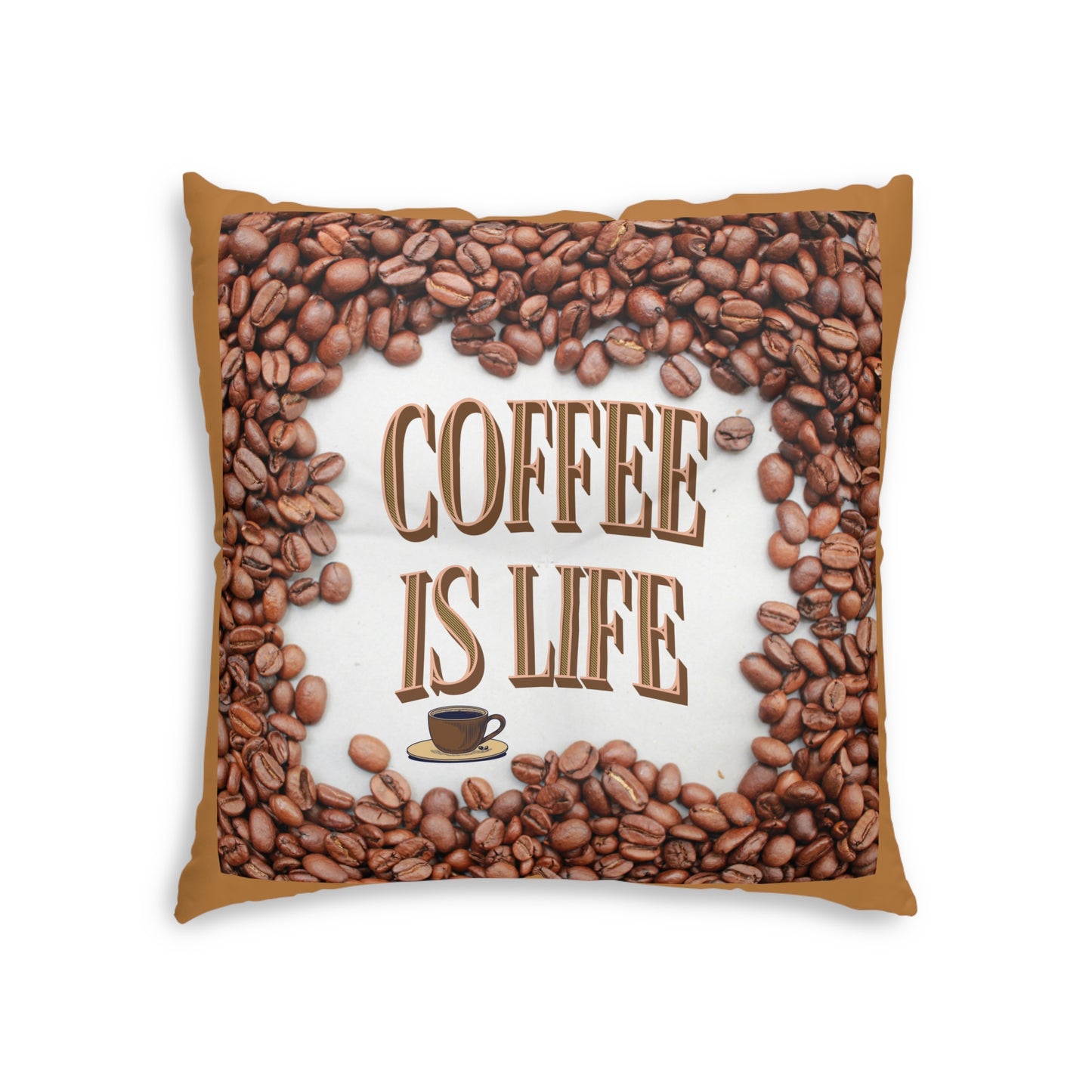 Coffee Is Life Brown Tufted Floor Pillow, Square Java Good Coffee