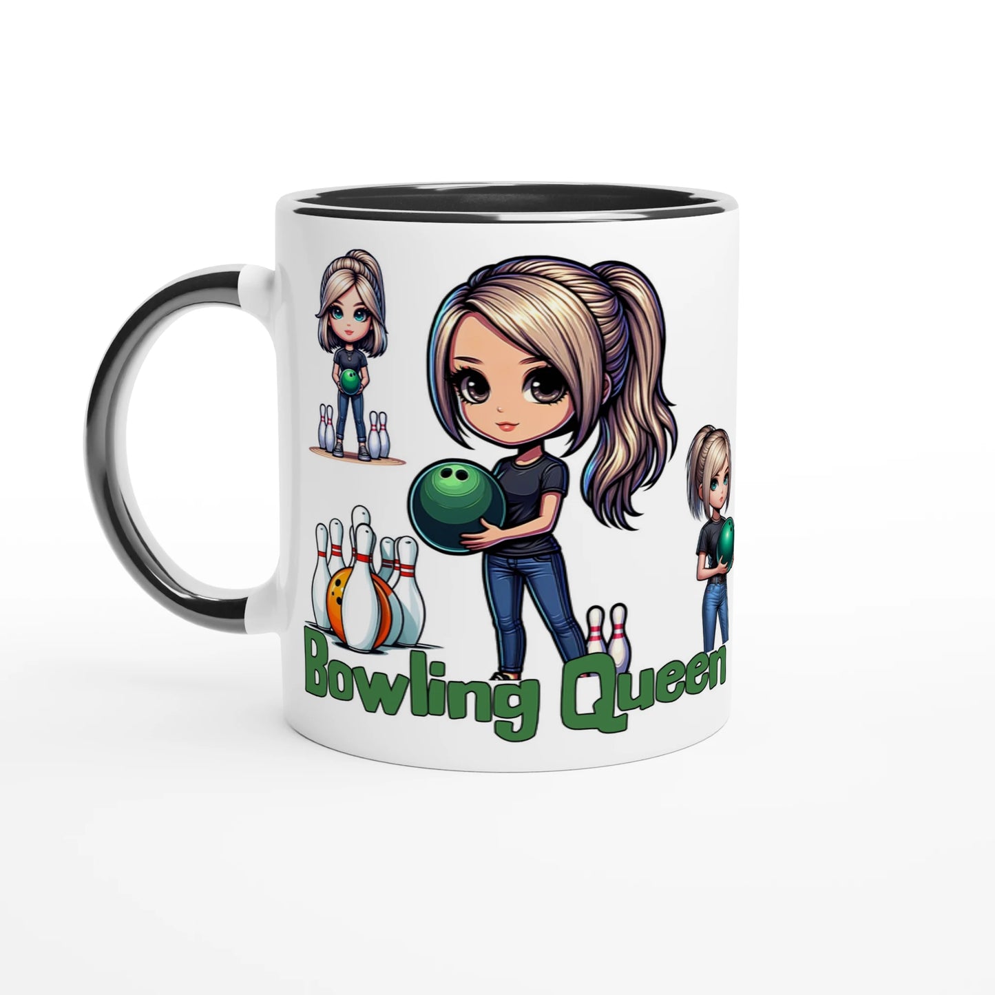 Bowling Queen White 11oz Ceramic Mug with Color Inside on Java Good Coffee