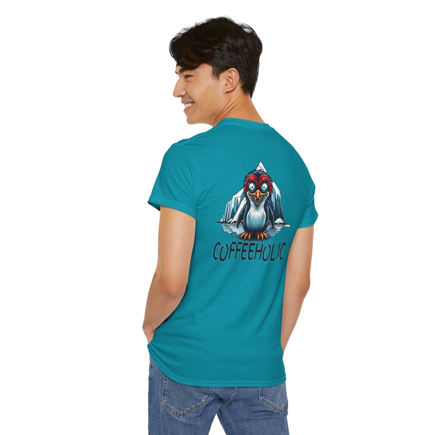 Coffeeholic Unisex Heavy Cotton Tee - Cute Penguin Design