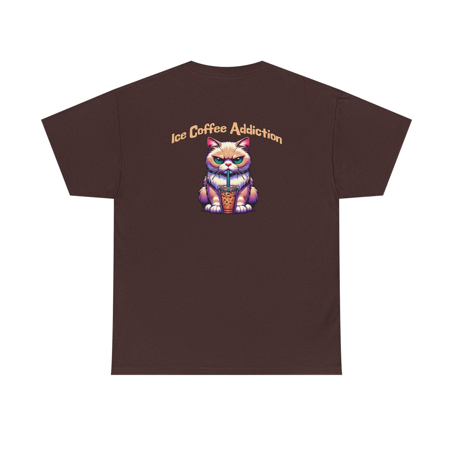 Ice Coffee Addiction Unisex Heavy Cotton Tee - Fun Cat Design -by Java Good Coffee