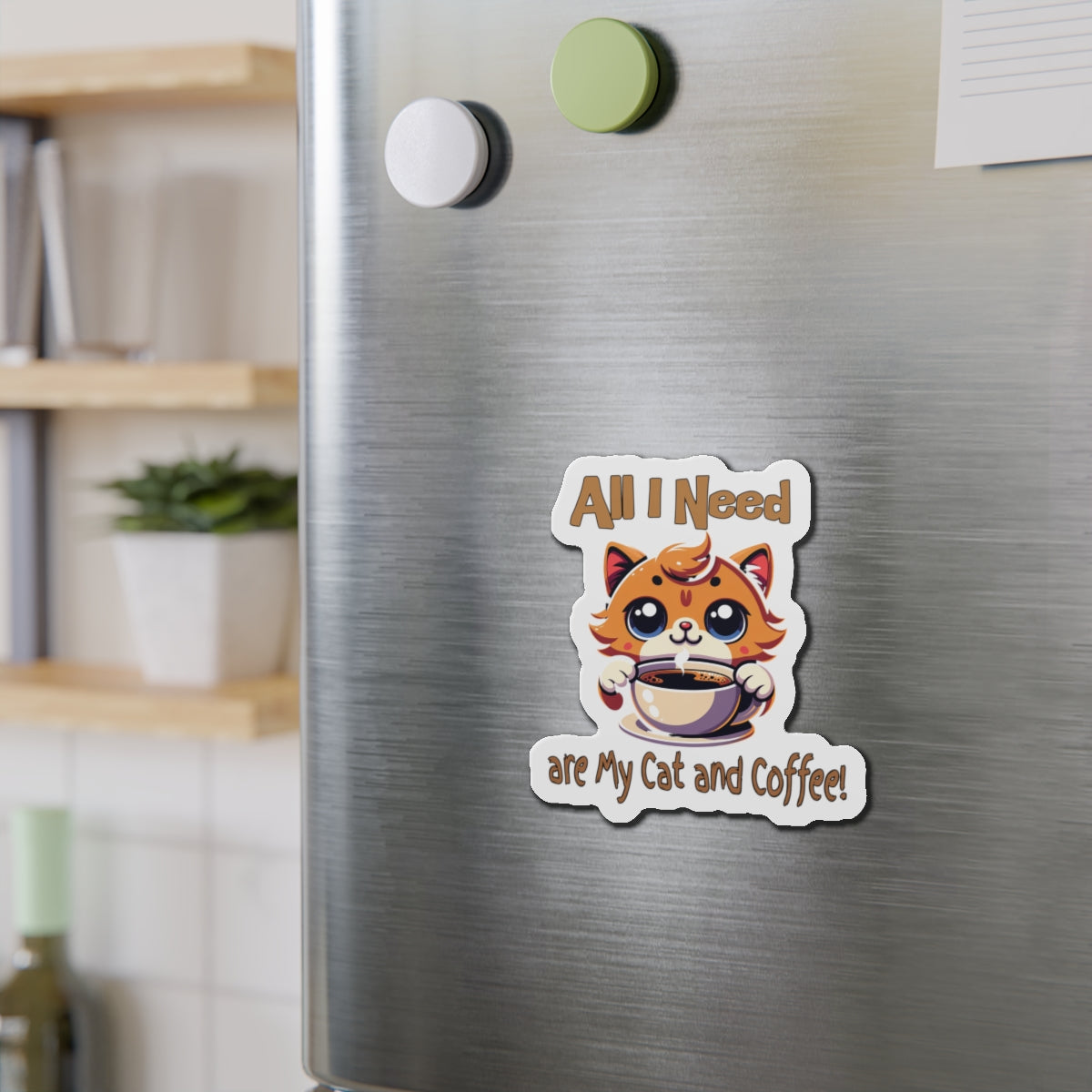 Cute Cat and Coffee Die-Cut Magnet - Perfect for Cat Lovers