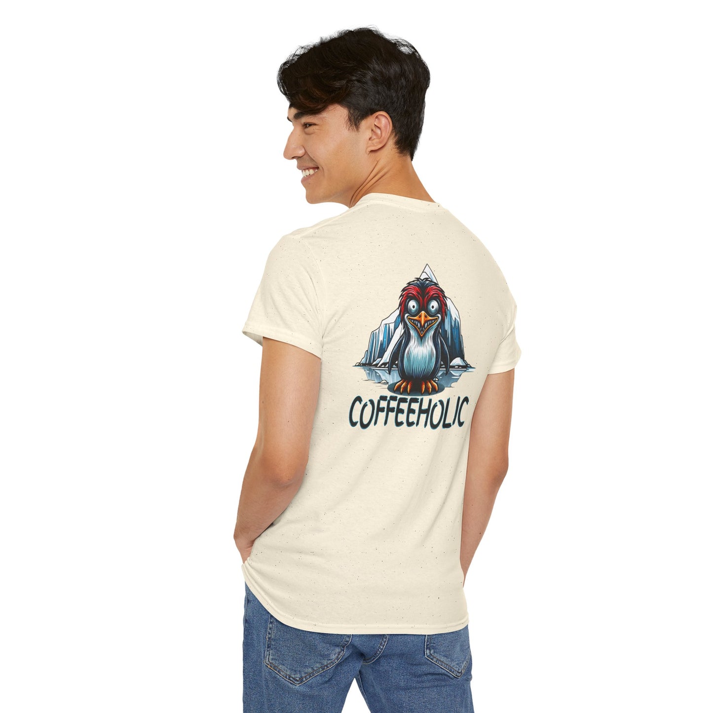 Coffeeholic Unisex Heavy Cotton Tee - Cute Penguin Design