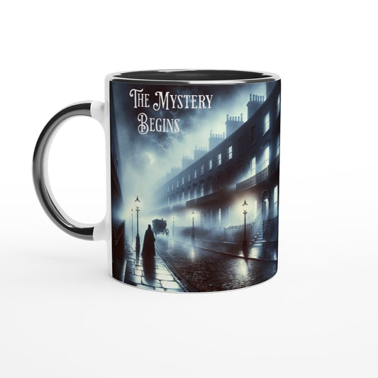 The Mystery Begins White 11oz Ceramic Mug with Color Inside by Java Good Coffee