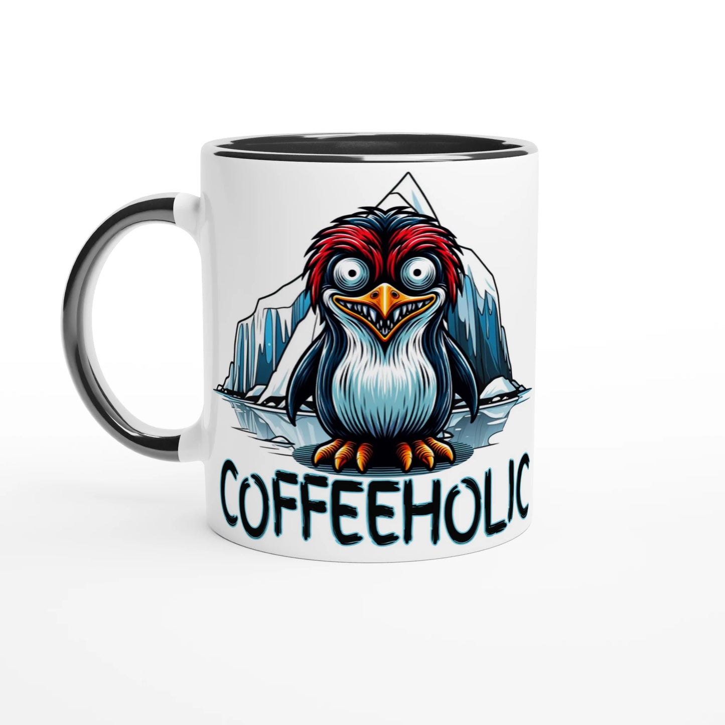 Coffeeholic Penguin White 11oz Ceramic Mug with Color Inside at Java Good Coffee