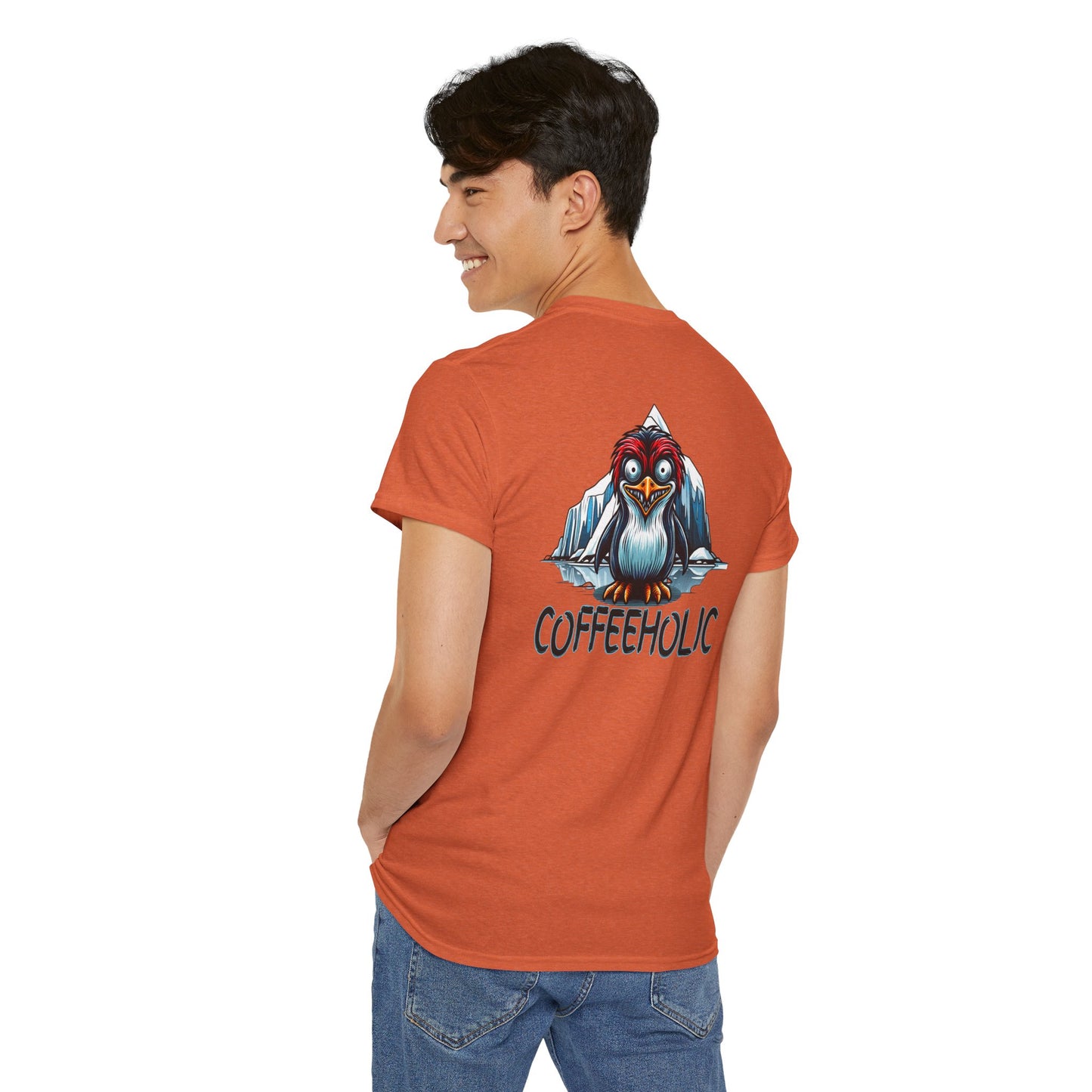 Coffeeholic Unisex Heavy Cotton Tee - Cute Penguin Design