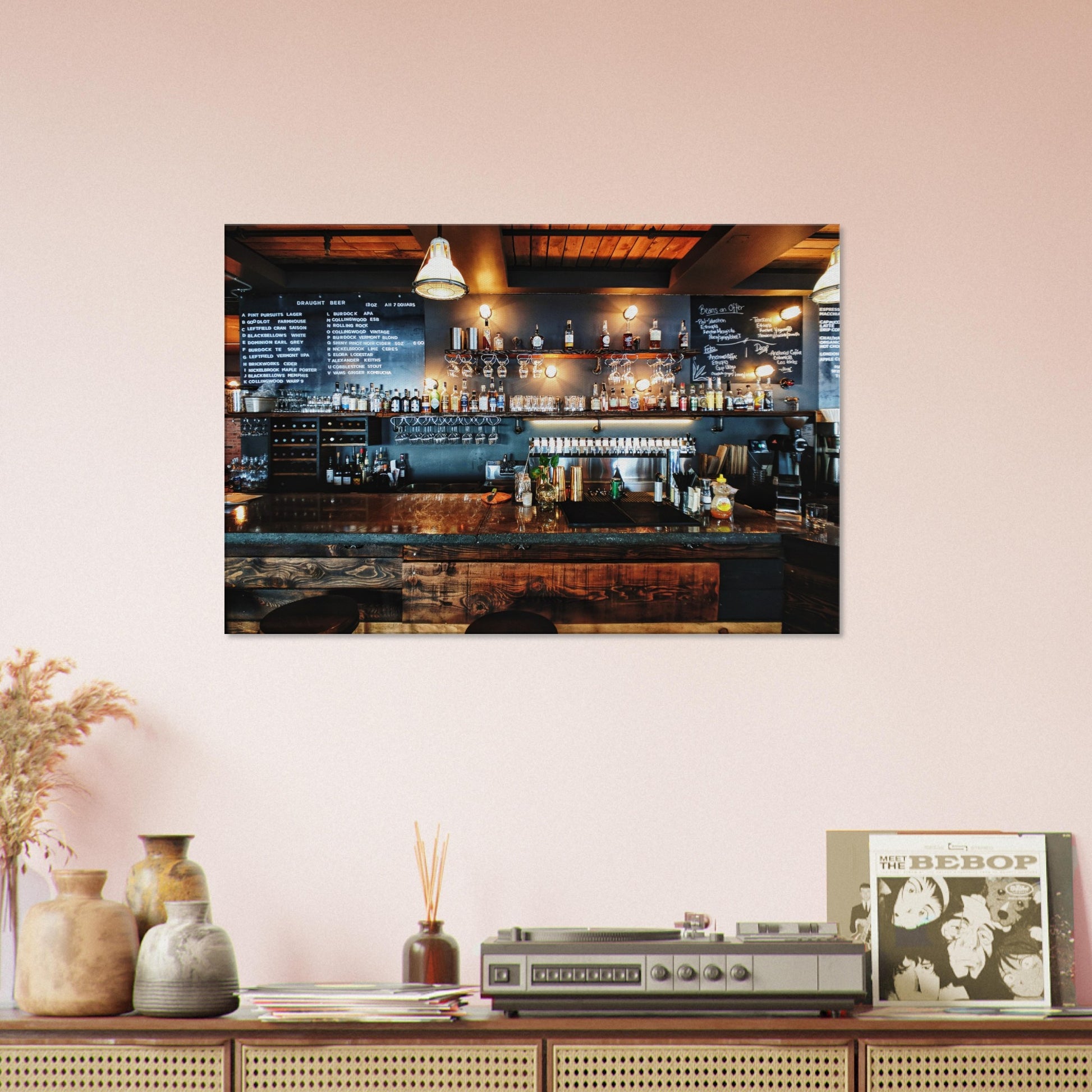 Rustic Coffee Bar Canvas Wall Print on Java Good Coffee