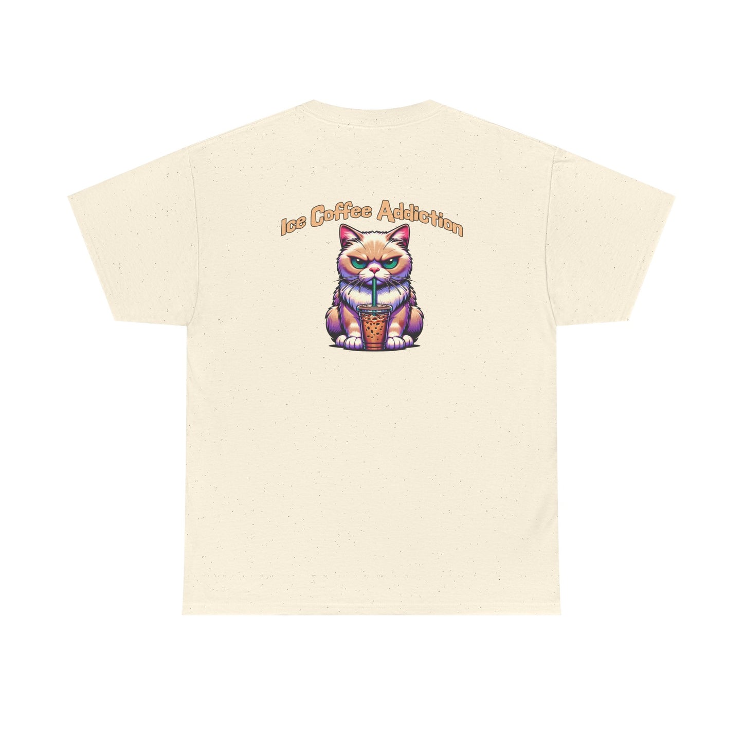 Ice Coffee Addiction Unisex Heavy Cotton Tee - Fun Cat Design -by Java Good Coffee
