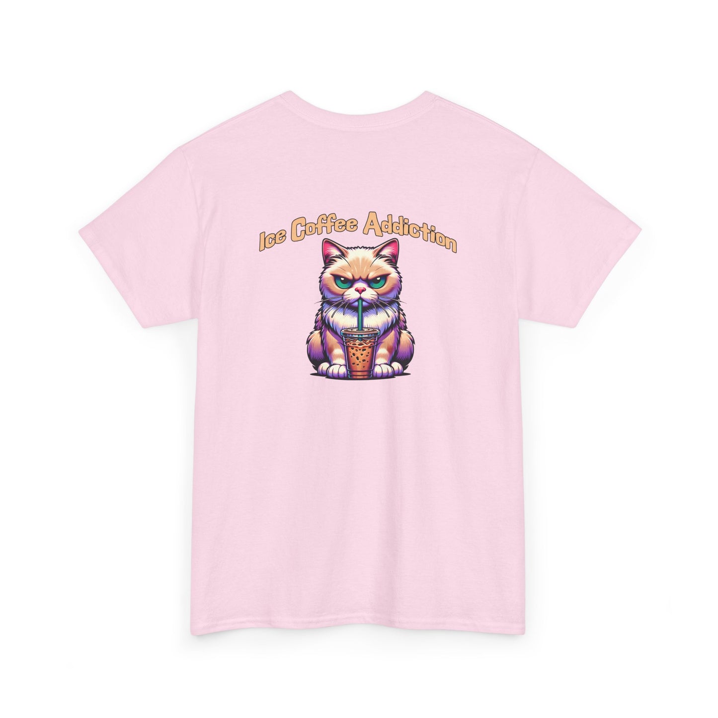 Ice Coffee Addiction Unisex Heavy Cotton Tee - Fun Cat Design