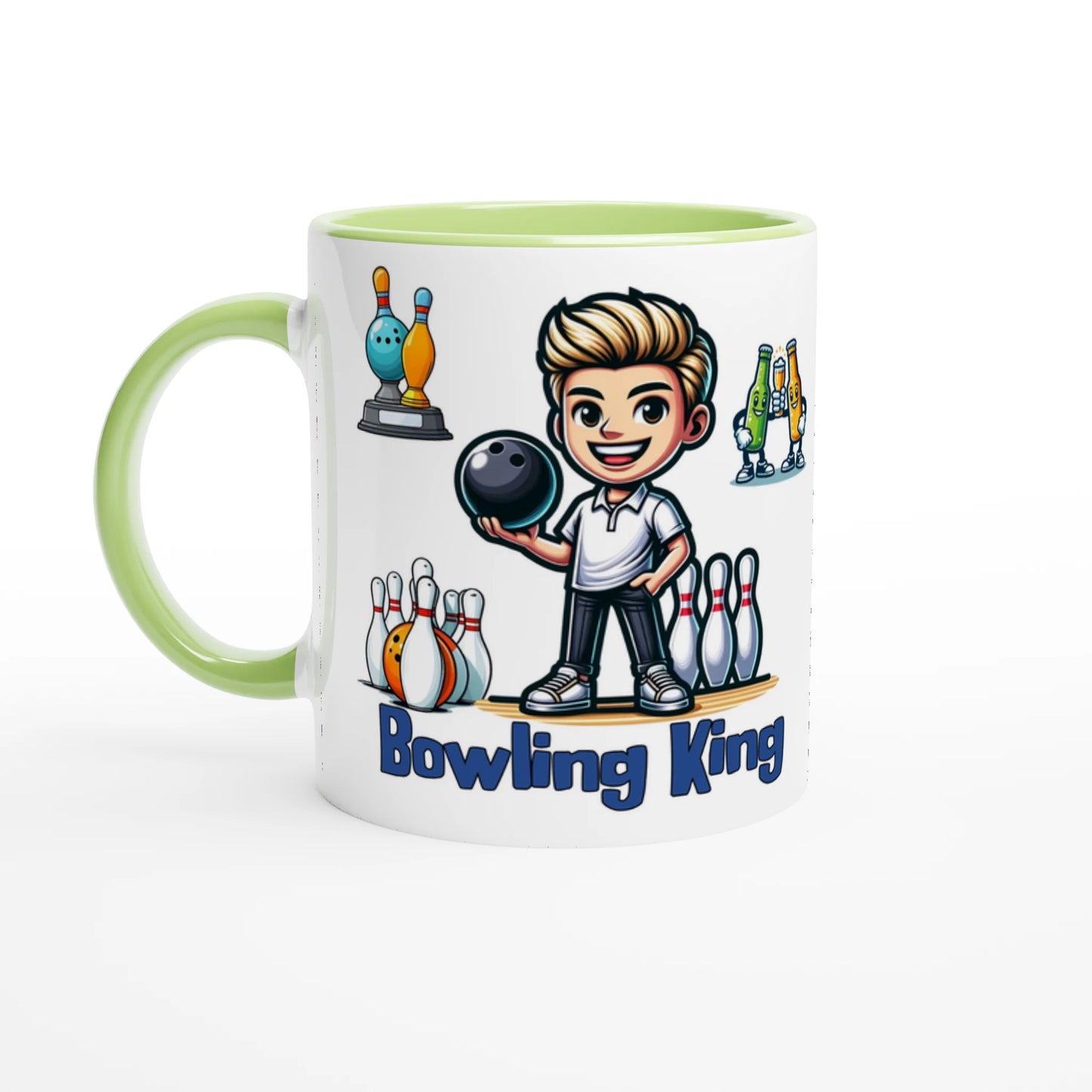 Bowling King White 11oz Ceramic Mug with Color Inside by Java Good Coffee