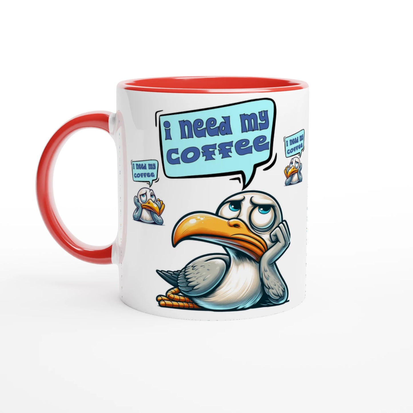 I need My Coffee Pelican White 11oz Ceramic Mug with Color Inside -at Java Good Coffee