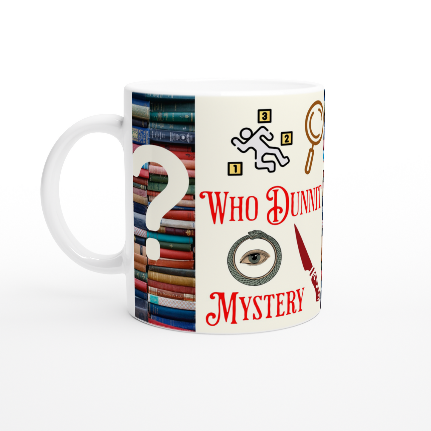 Who Dunnit Mystery White 11oz Ceramic Mug at Java good Coffee