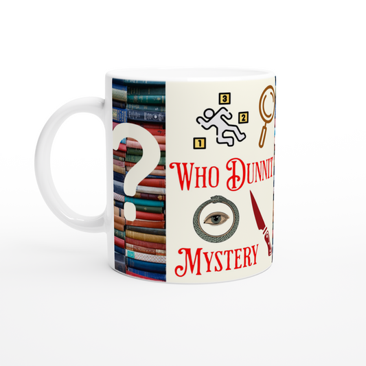 Who Dunnit Mystery White 11oz Ceramic Mug at Java good Coffee