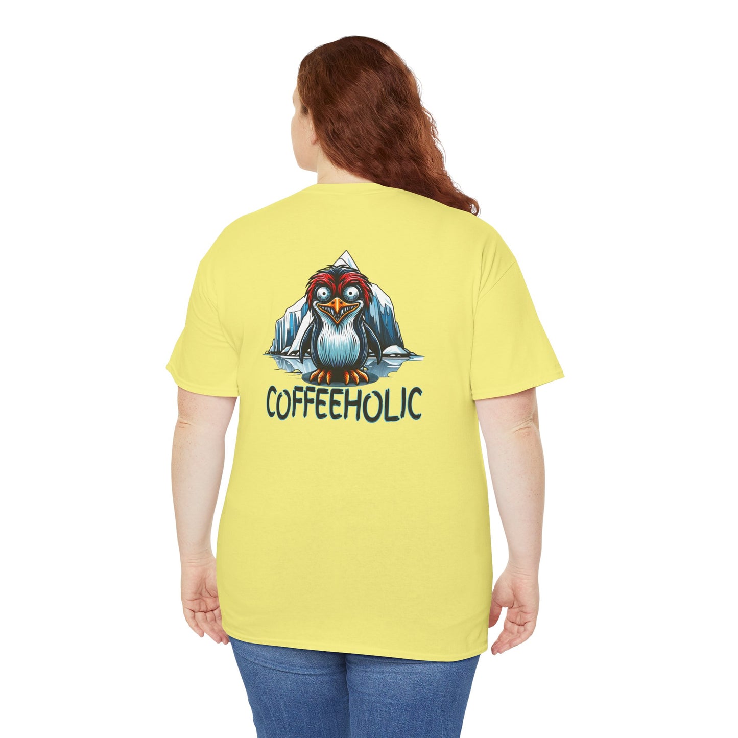 Coffeeholic Unisex Heavy Cotton Tee - Cute Penguin Design