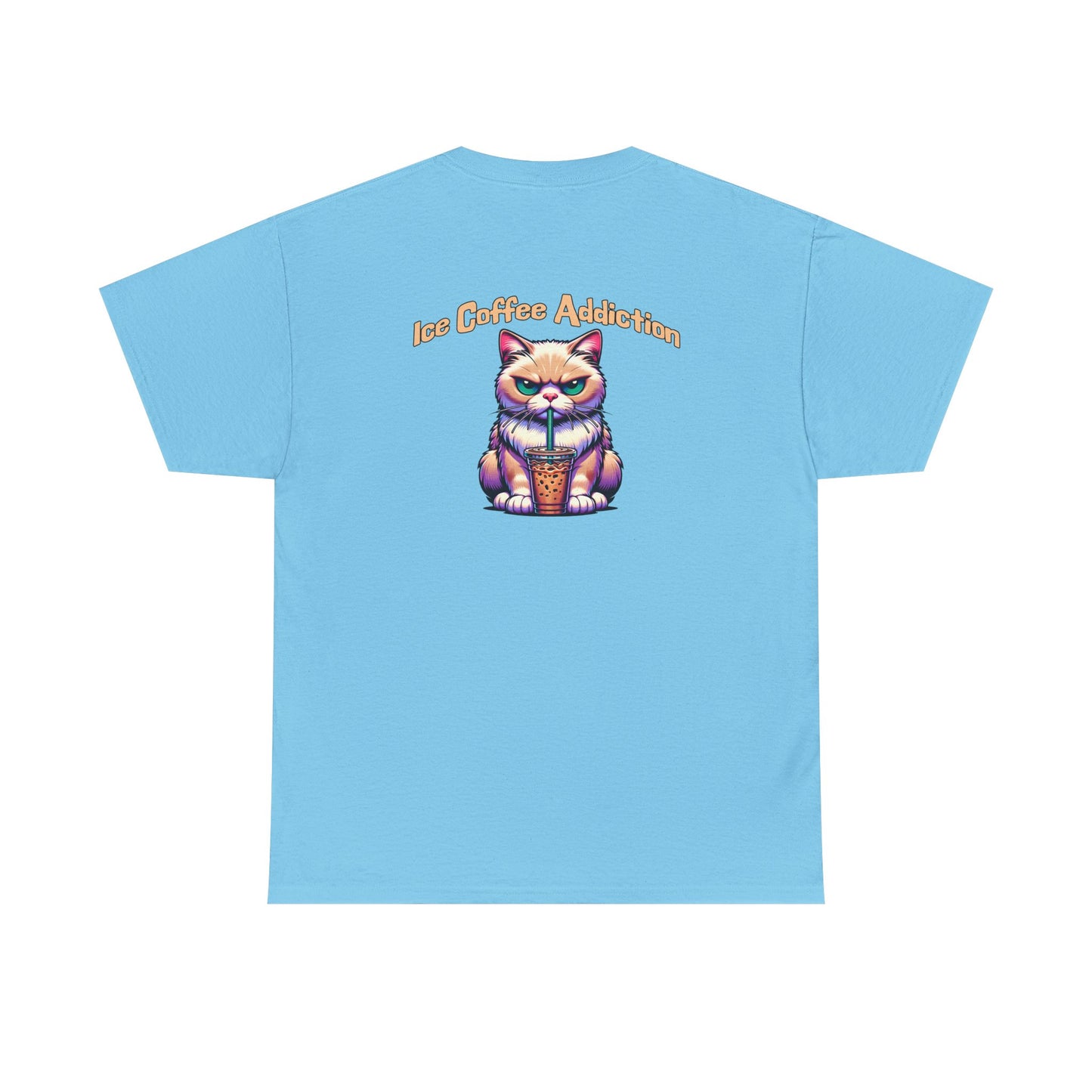 Ice Coffee Addiction Unisex Heavy Cotton Tee - Fun Cat Design - Java Good Coffee