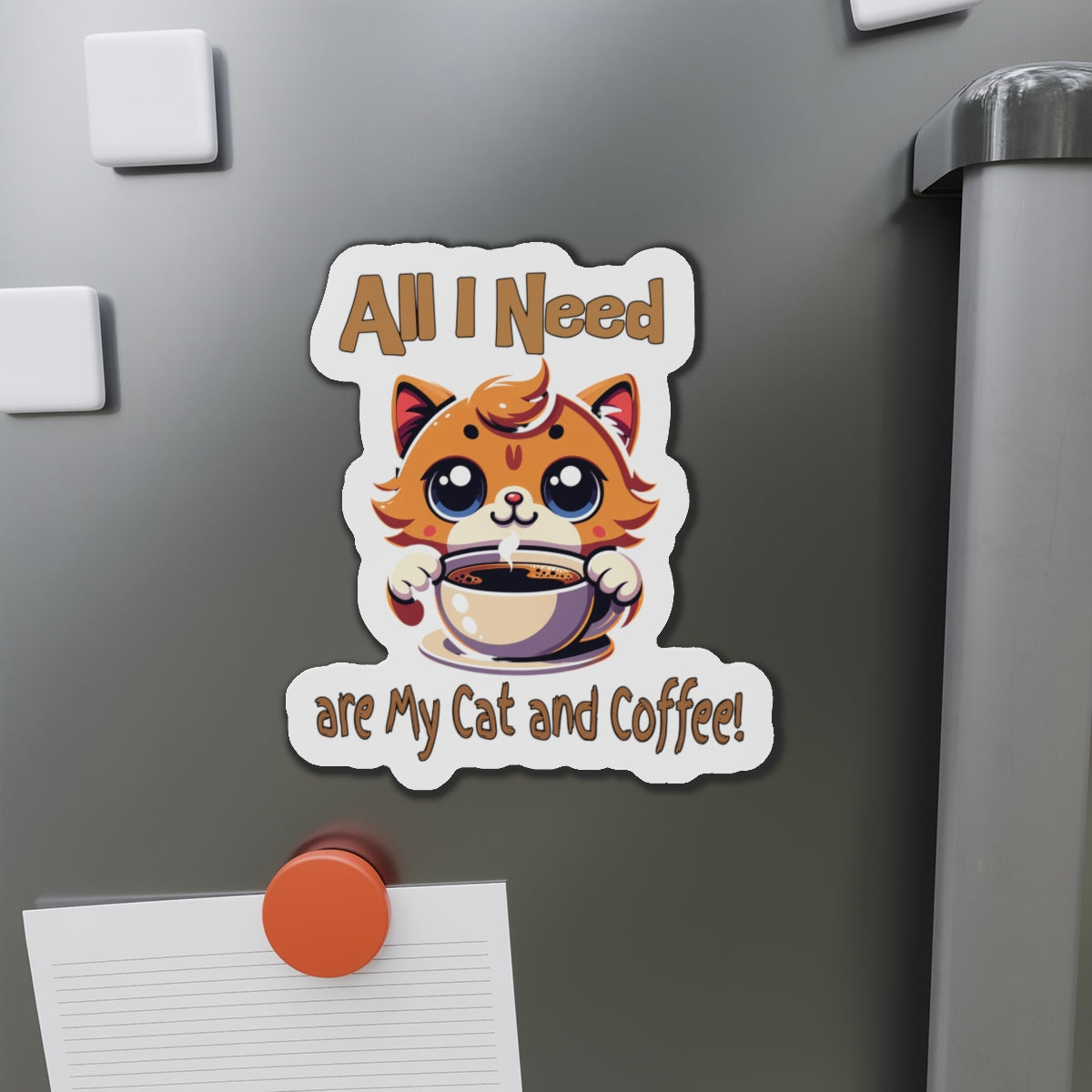 Cute Cat and Coffee Die-Cut Magnet - Perfect for Cat Lovers