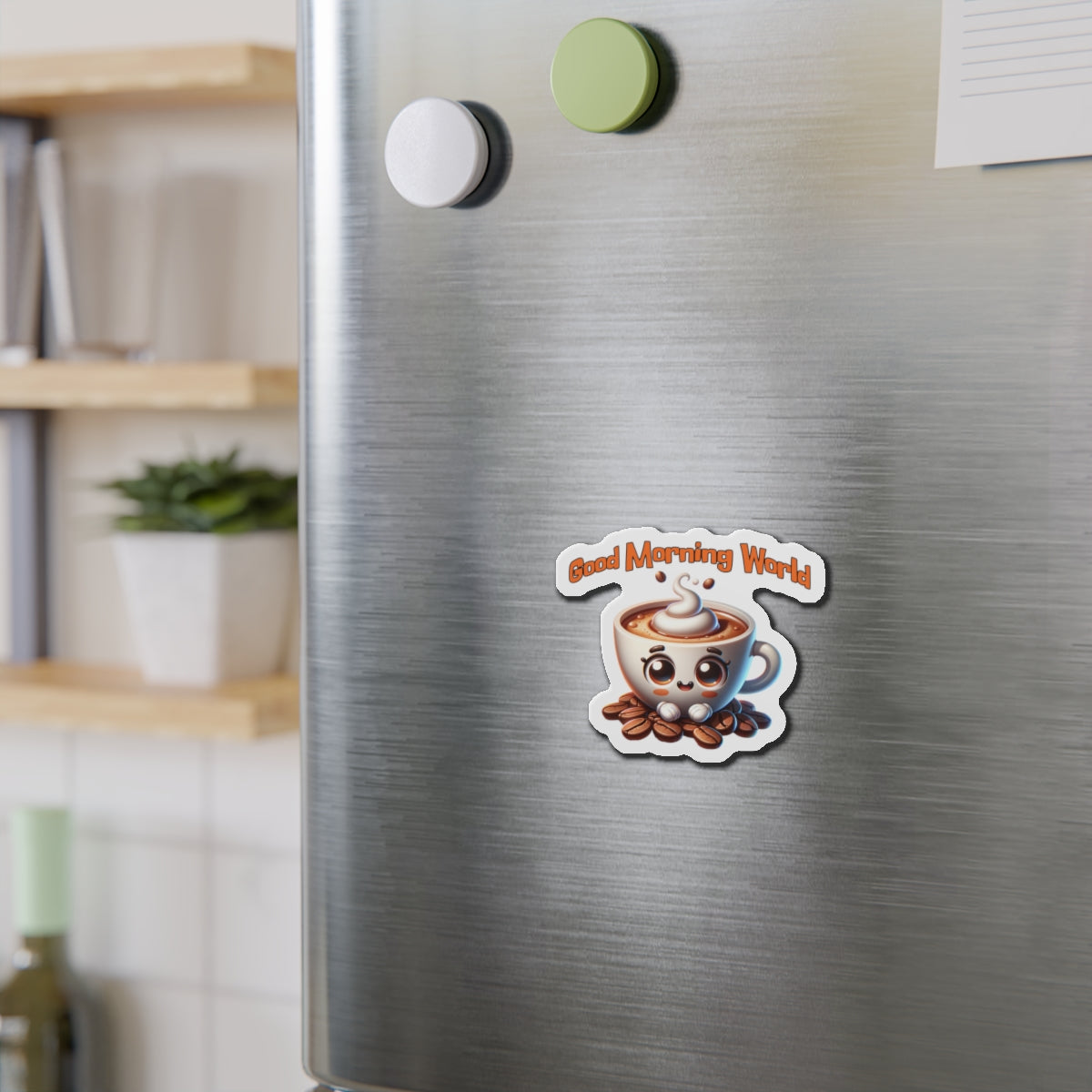 Cute Coffee Mug Die-Cut Magnet - "Good Morning World" Decor