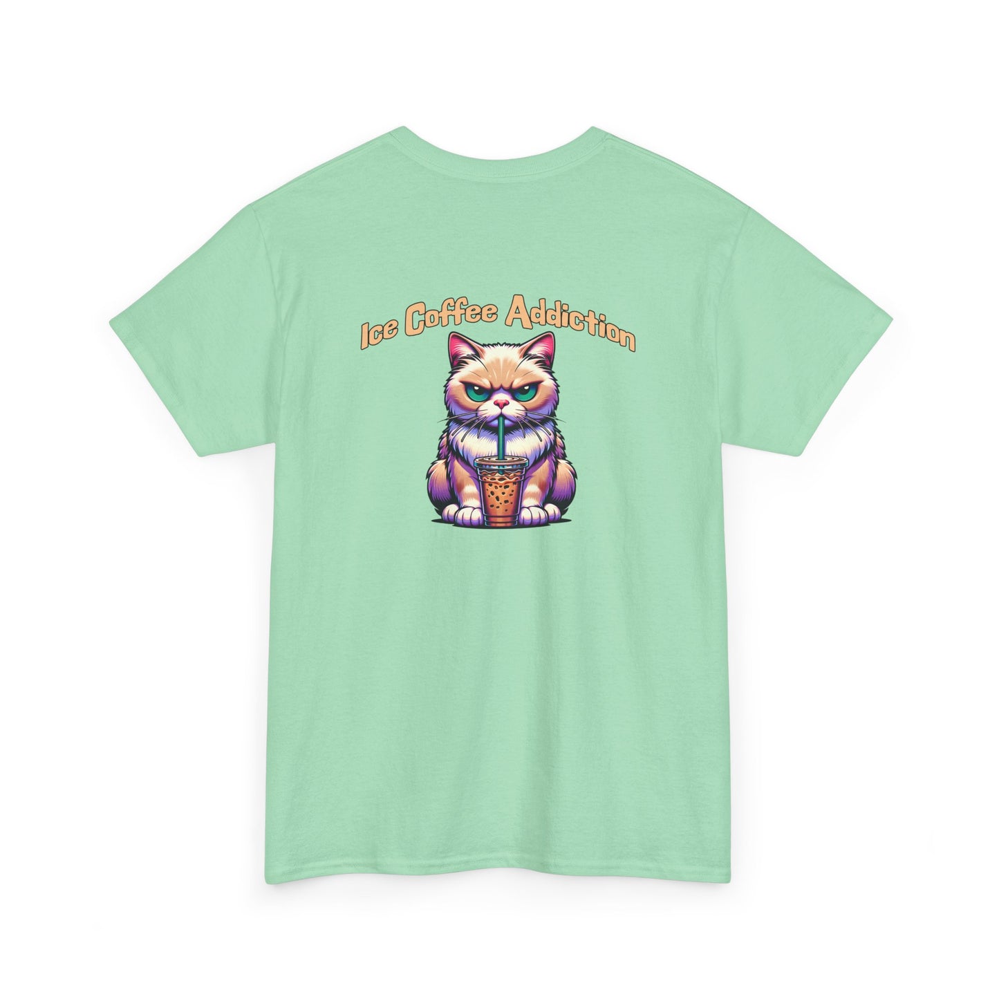 Ice Coffee Addiction Unisex Heavy Cotton Tee - Fun Cat Design