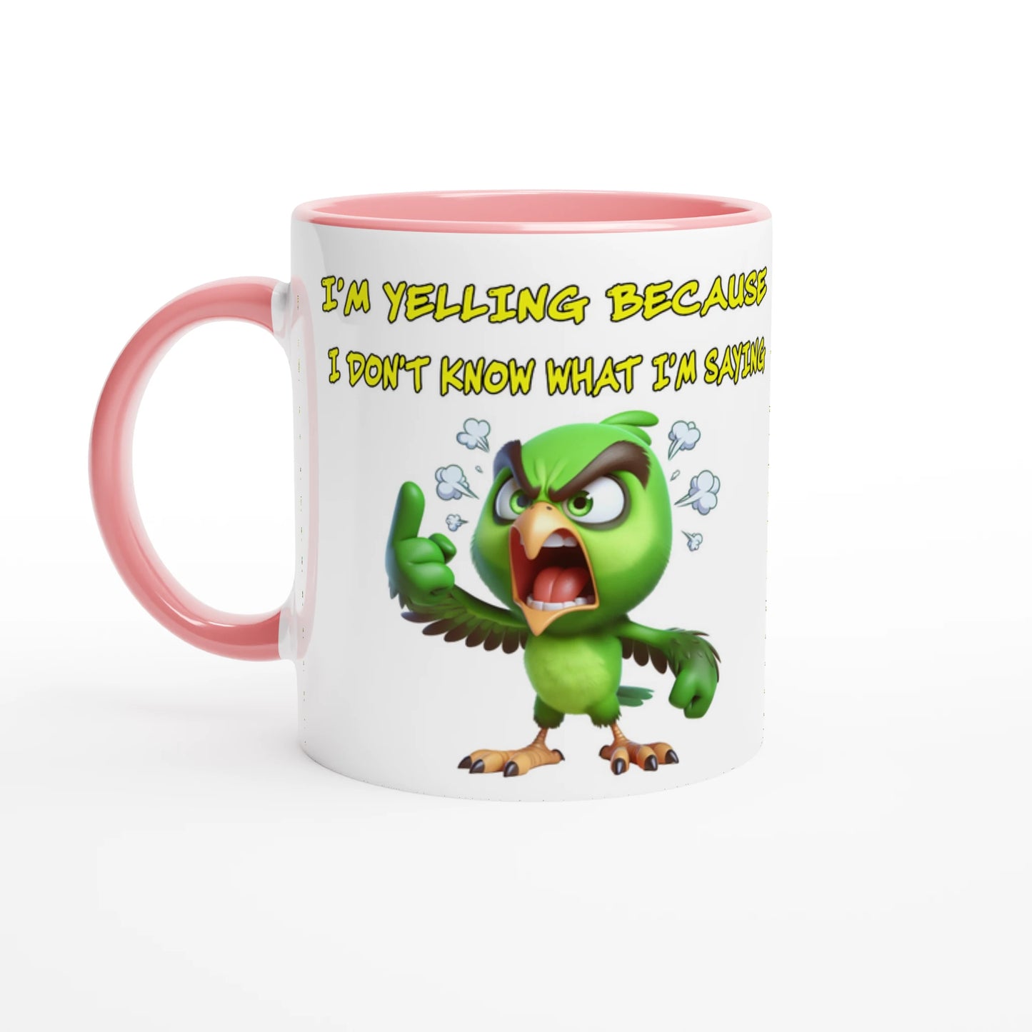 Yelling Bird White 11oz Ceramic Mug with Color Inside Java Good Coffee