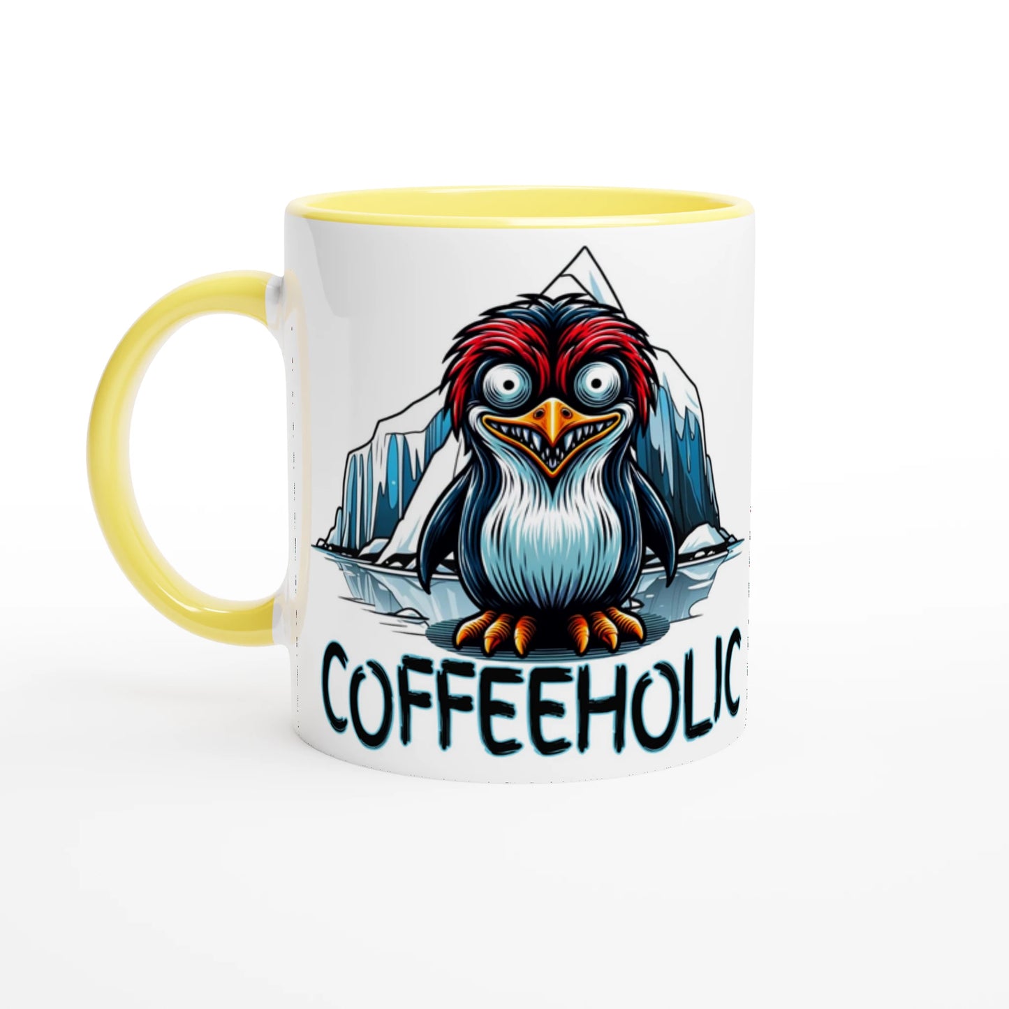 Coffeeholic Penguin White 11oz Ceramic Mug with Color Inside by Java Good Coffee