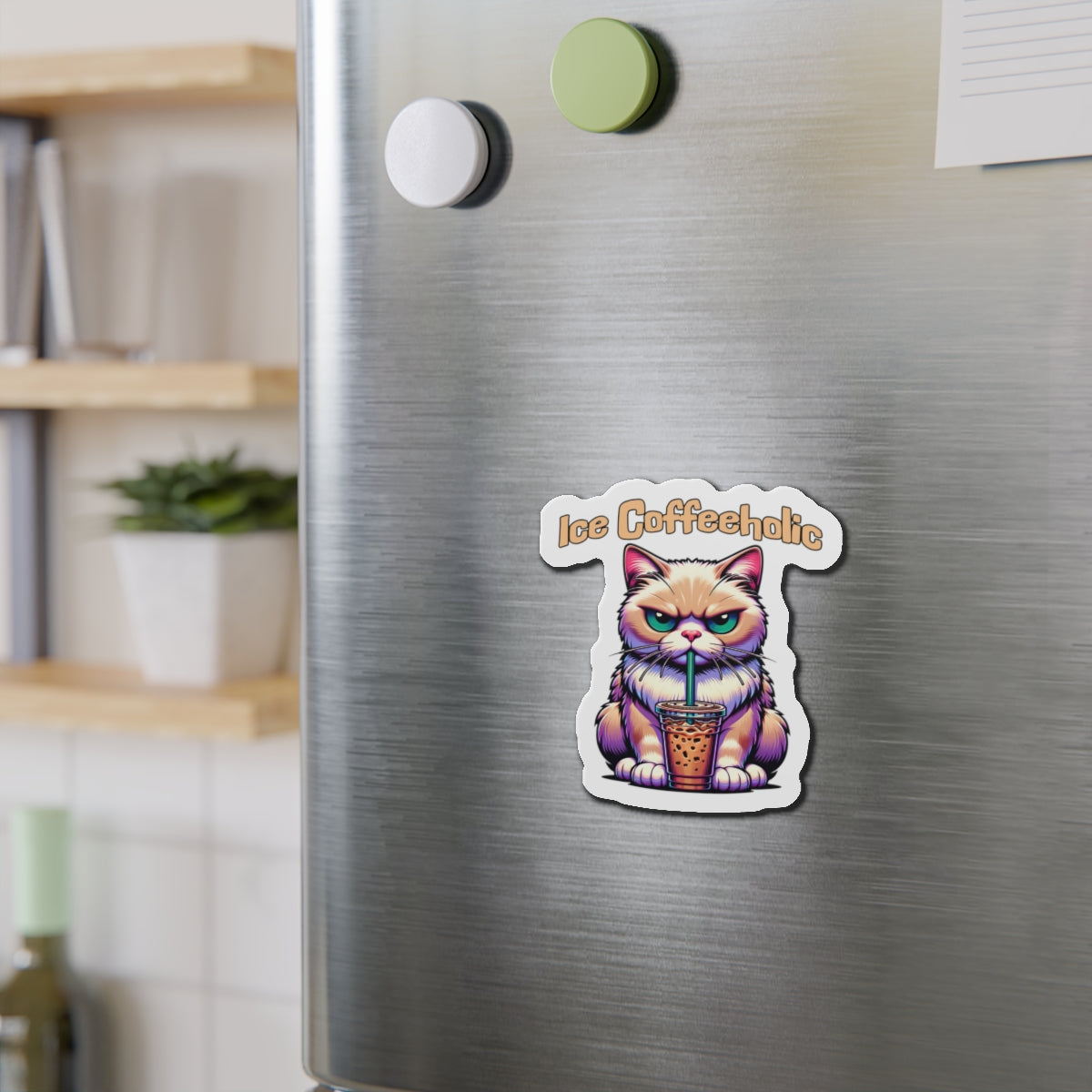 Ice Coffeeholic Cat Die-Cut Magnet - Cute & Fun Coffee Lover Décor
