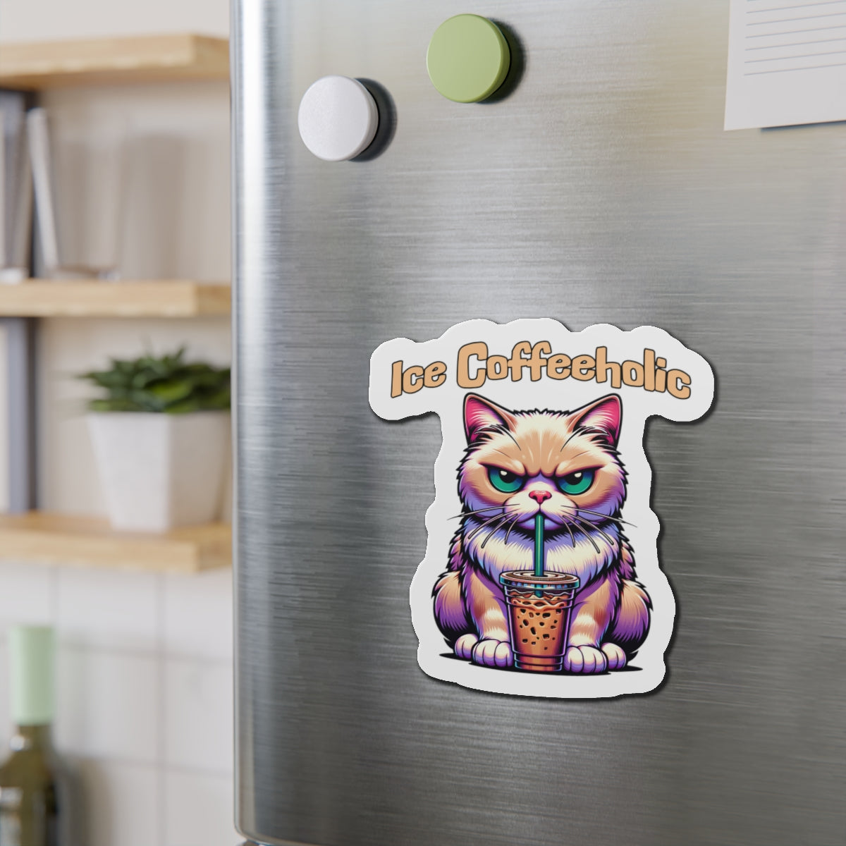 Ice Coffeeholic Cat Die-Cut Magnet - Cute & Fun Coffee Lover Décor- at Java Good Coffee