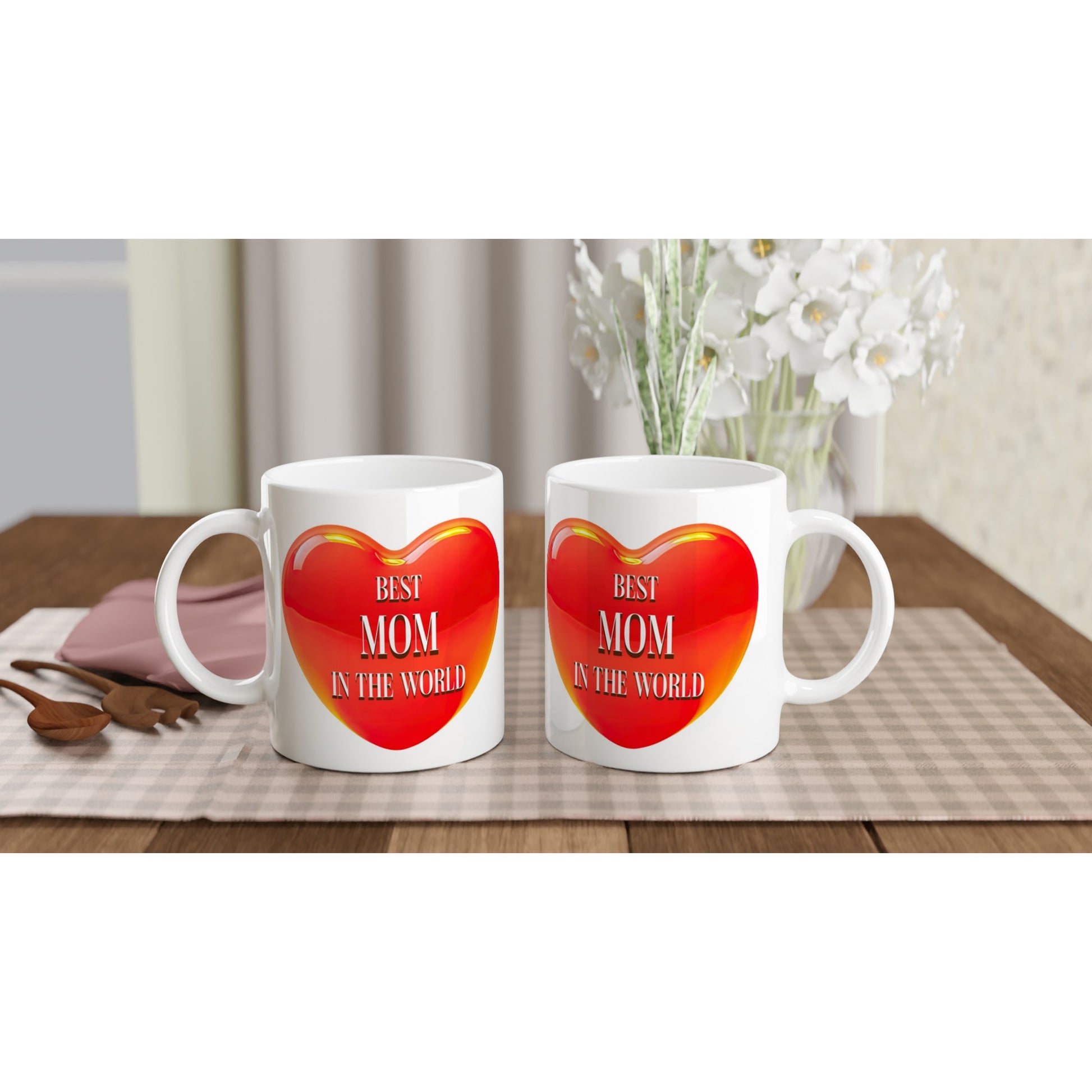 Red Heart Best Mom in the World 11oz Ceramic Mug on Java Good Coffee