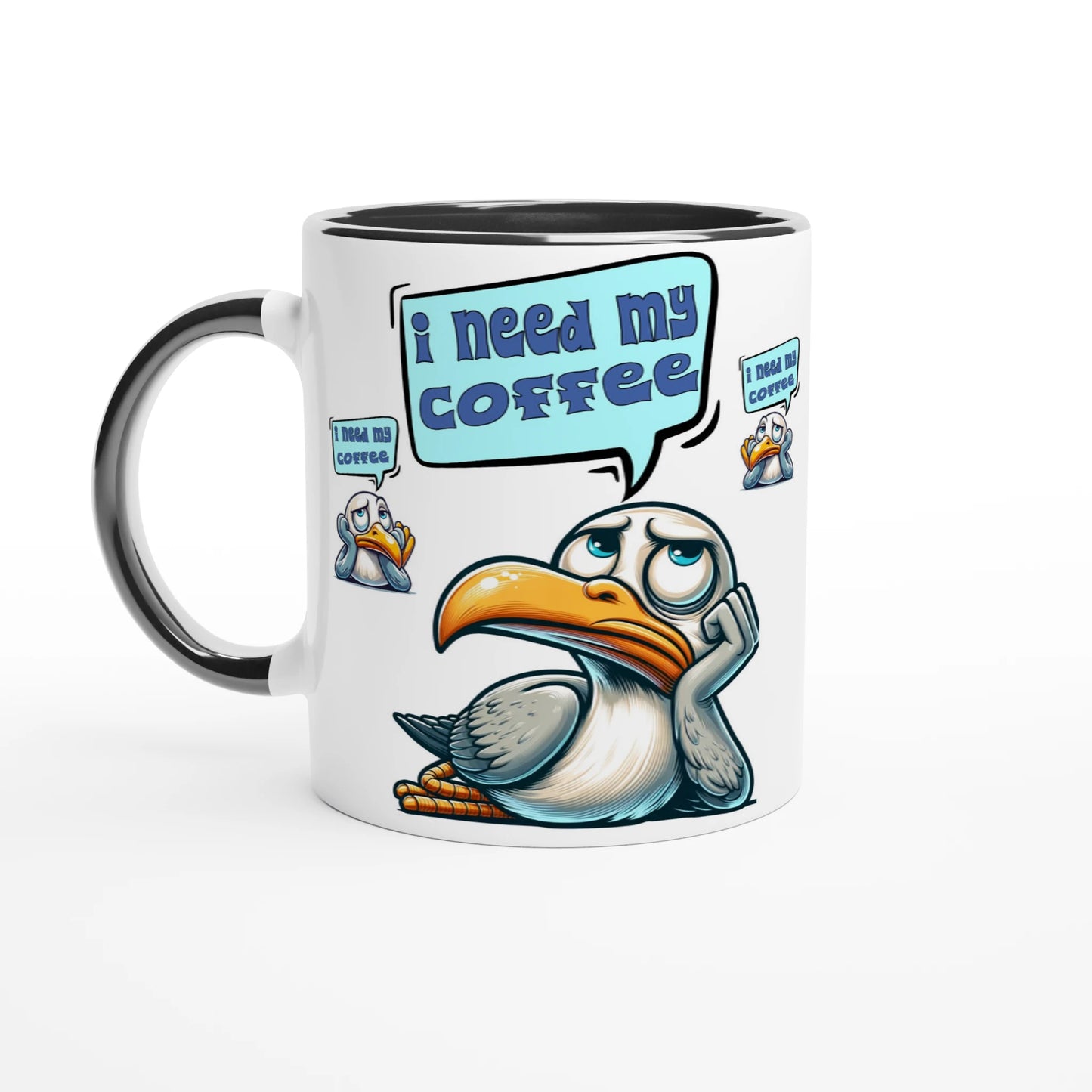 I need My Coffee Pelican White 11oz Ceramic Mug with Color Inside on Java Good Coffee