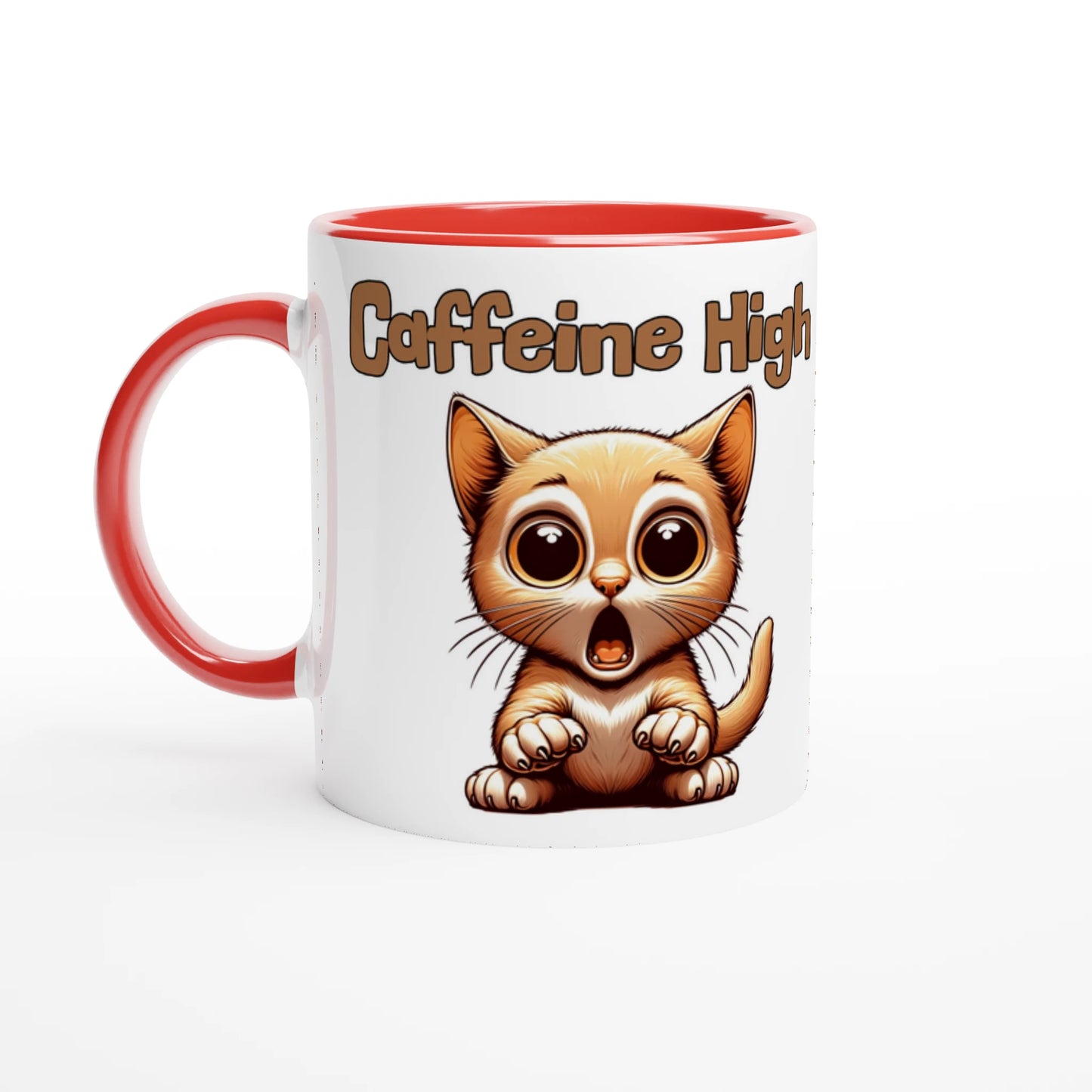 Caffeine High White 11oz Ceramic Mug with Color Inside -by Java Good Coffee