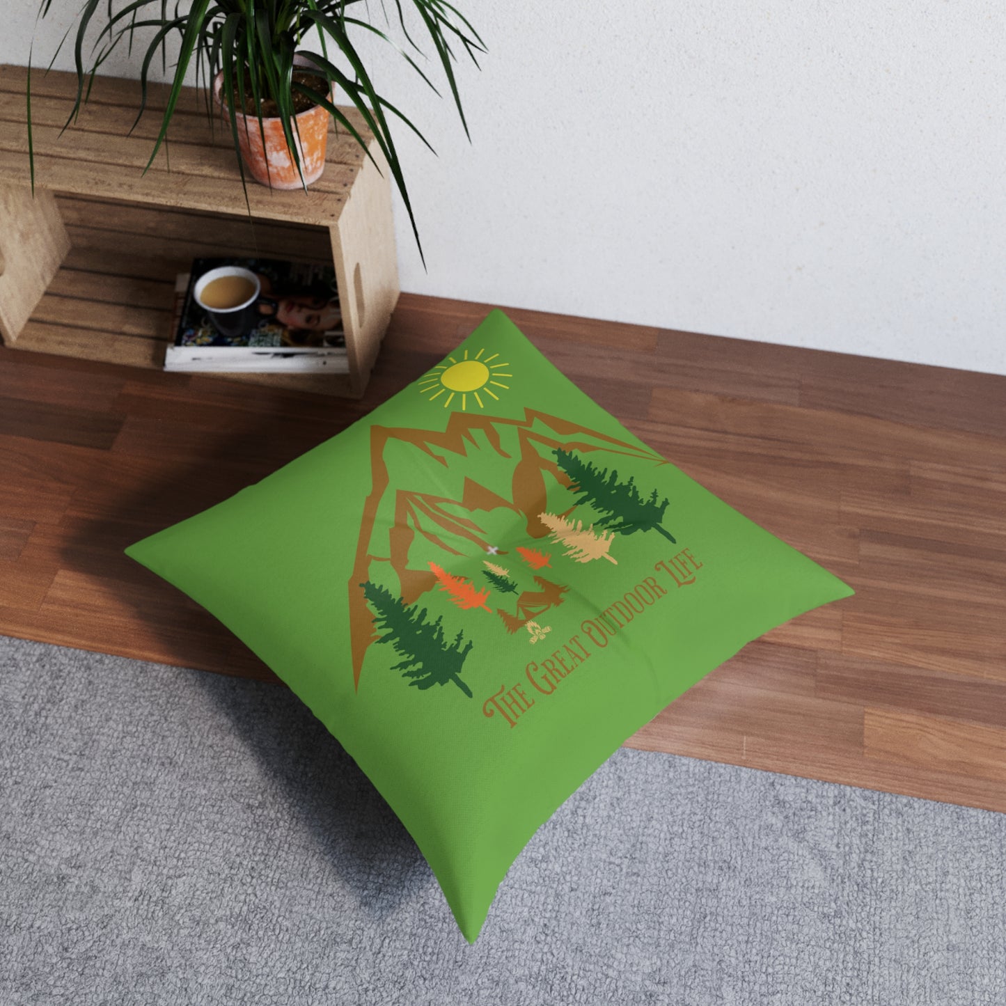 The Great Outdoor Life Tufted Floor Pillow, Square -at Java Good Coffee