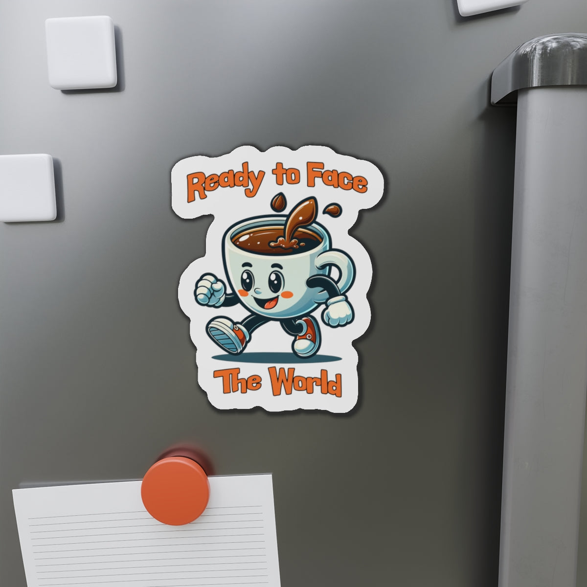 Whimsical Coffee Character Die-Cut Magnet - 'Ready to Face The World' at Java Good Coffee