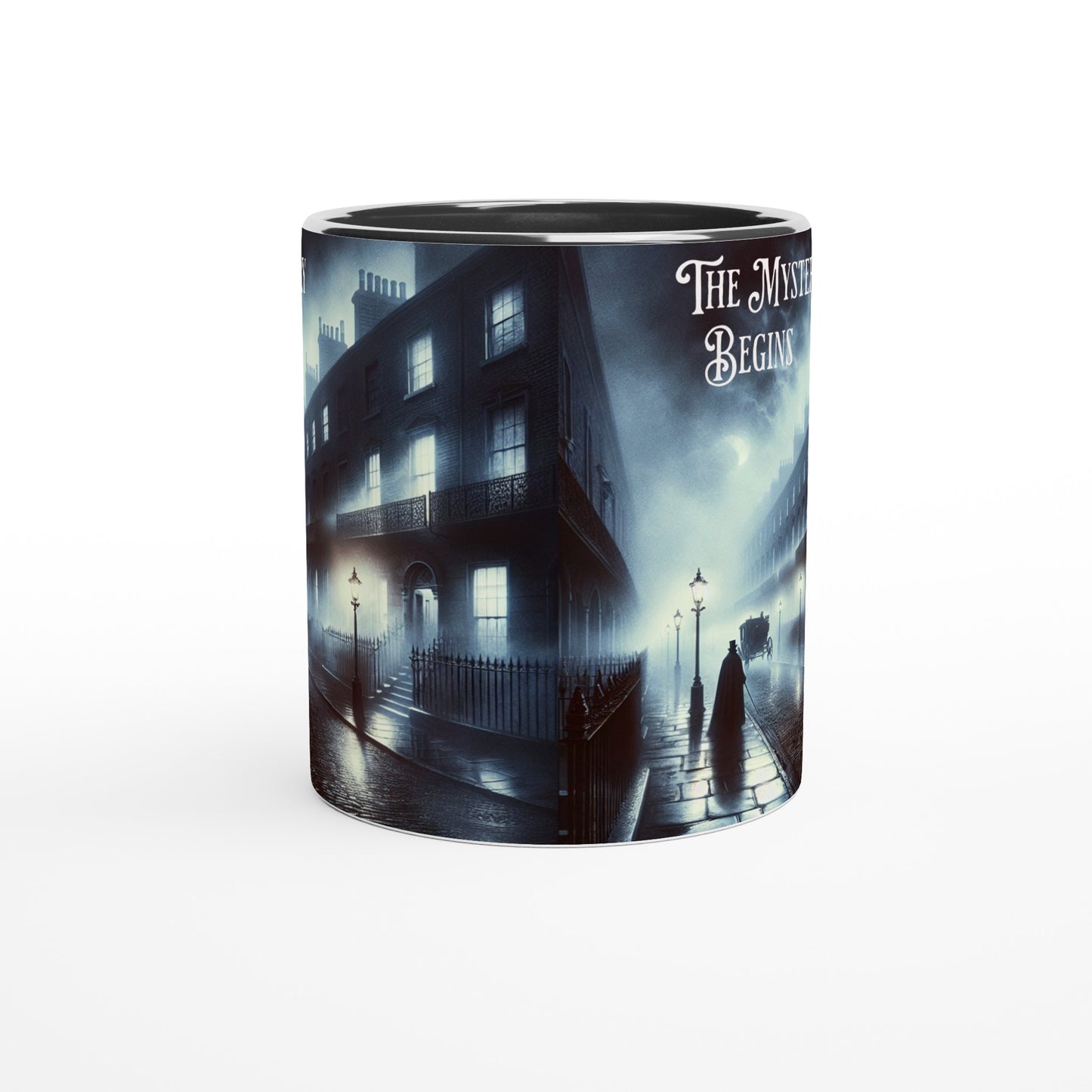 The Mystery Begins White 11oz Ceramic Mug with Color Inside Java Good Coffee
